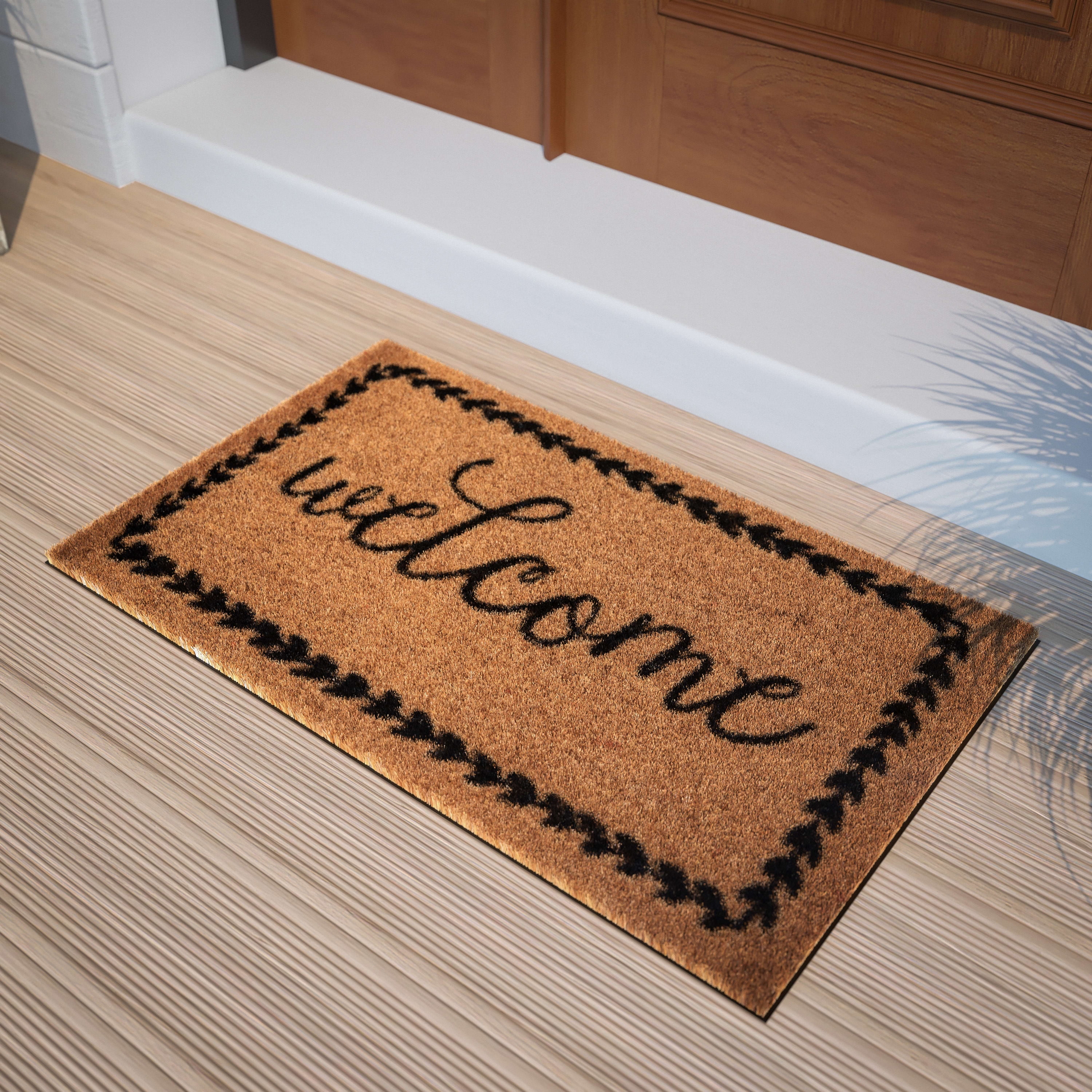 BizChair 18" x 30" Indoor/Outdoor Natural Coir Doormat with Black