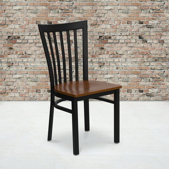 BizChair 2 Pack Black School House Back Metal Restaurant Chair - Cherry Wood Seat