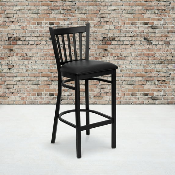 BizChair 2 Pack Black Vertical Back Metal Restaurant Barstool - Black Vinyl Seat