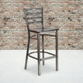 thumbnail image 1 of BizChair 2 Pack Silver Antique Finish with Clear Coat Ladder Back Metal Restaurant Barstool - Walnut Wood Seat, 1 of 7
