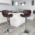 thumbnail image 1 of BizChair 2 Pack Contemporary Brown Vinyl Adjustable Height Barstool with Curved Back and Chrome Base, 1 of 8