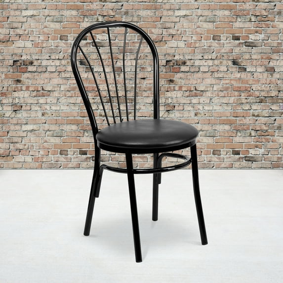 BizChair 2 Pack Fan Back Metal Chair - Black Vinyl Seat