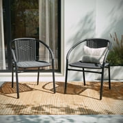 BizChair 2 Pack Gray Rattan Indoor-Outdoor Restaurant Stack Chair