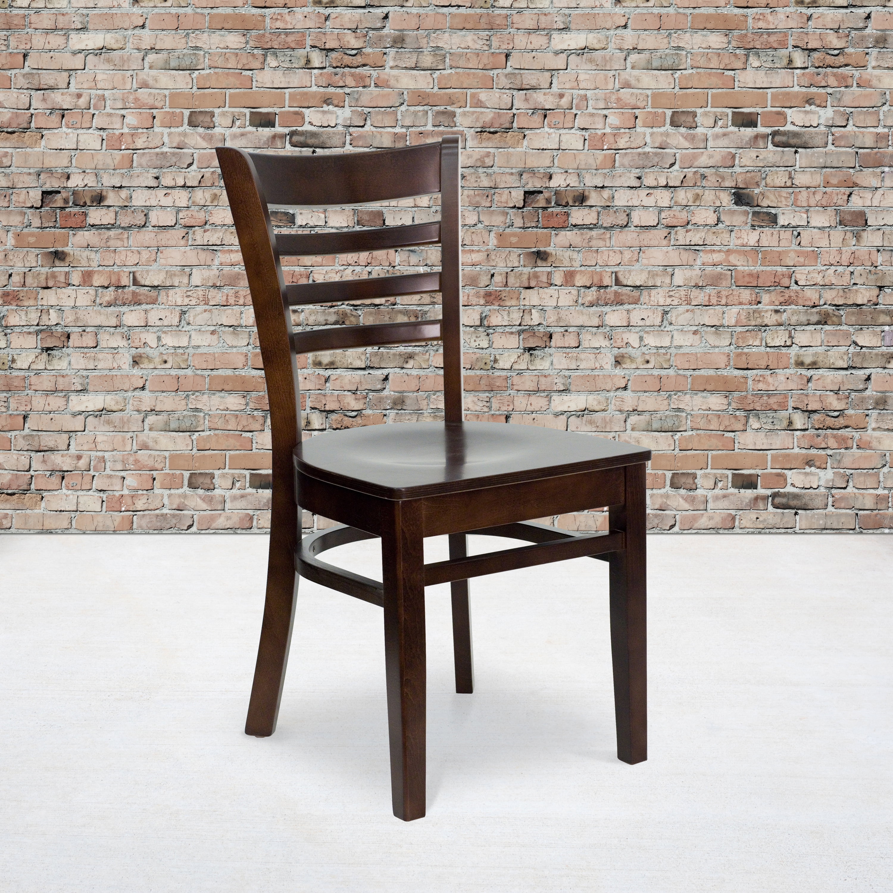 BizChair 2 Pack Ladder Back Walnut Wood Restaurant Chair Black