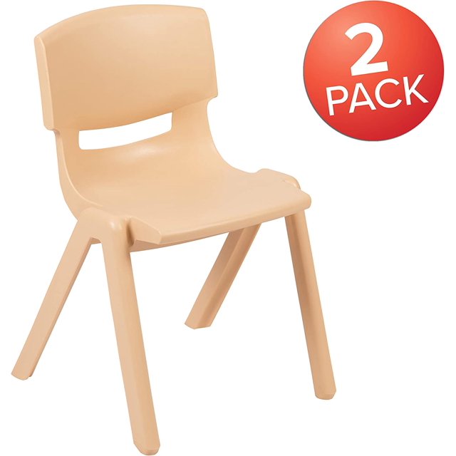 BizChair 2 Pack Natural Plastic Stackable School Chair with 13.25" Seat