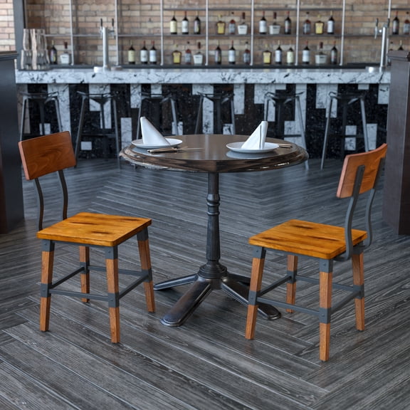 BizChair 2 Pack Rustic Antique Walnut Industrial Wood Dining Chair