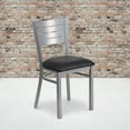 thumbnail image 1 of BizChair 2 Pack Silver Slat Back Metal Restaurant Chair - Black Vinyl Seat, 1 of 8