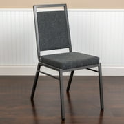 BizChair 2 Pack Square Back Stacking Banquet Chair in Dark Gray Fabric with Silvervein Frame