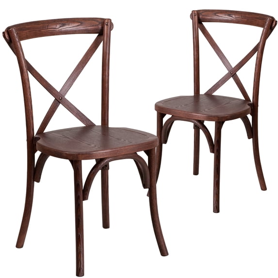 BizChair 2 Pack Stackable Mahogany Wood Cross Back Chair