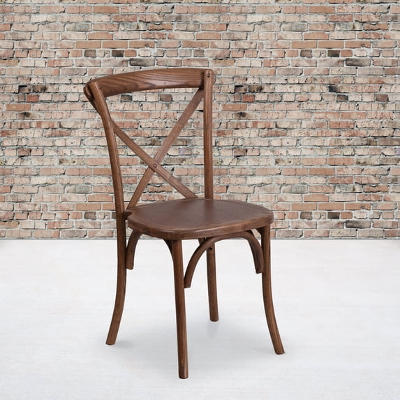 BizChair 2 Pack Stackable Pecan Wood Cross Back Chair