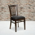 thumbnail image 1 of BizChair 2 Pack Vertical Slat Back Walnut Wood Restaurant Chair - Black Vinyl Seat, 1 of 14