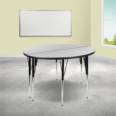 BizChair 2 Piece 47.5" Circle Wave Flexible Grey Thermal Laminate Activity Table Set - Standard Height Adjustable Legs