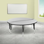 BizChair 2 Piece 60" Circle Wave Flexible Grey Thermal Laminate Activity Table Set - Height Adjustable Short Legs
