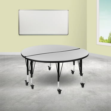 BizChair 2 Piece Mobile 47.5" Circle Wave Flexible Grey Thermal Laminate Kids Adjustable Activity Table Set