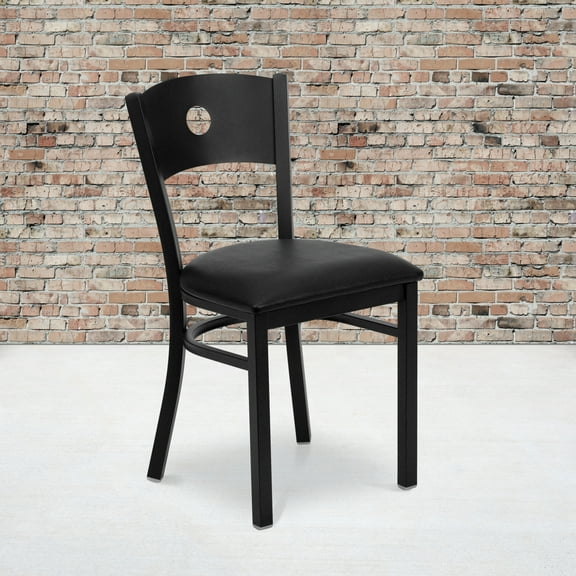 BizChair 2 Pk. Black Circle Back Metal Restaurant Chair - Black Vinyl Seat