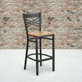 thumbnail image 1 of BizChair 2 Pk. Black ''X'' Back Metal Restaurant Barstool - Natural Wood Seat, 1 of 8