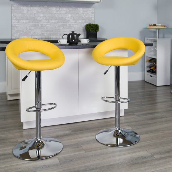 BizChair Contemporary Vinyl Orbit-Style Back Adjustable Height Barstool, Chrome Base (Set of 2)