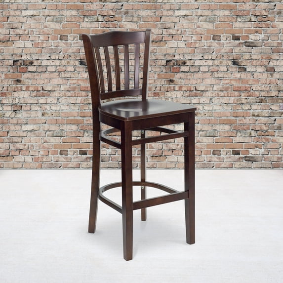 BizChair 2 Pk. Vertical Slat Back Walnut Wood Restaurant Barstool
