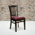 thumbnail image 1 of BizChair 2 Pk. Vertical Slat Back Walnut Wood Restaurant Chair - Burgundy Vinyl Seat, 1 of 8