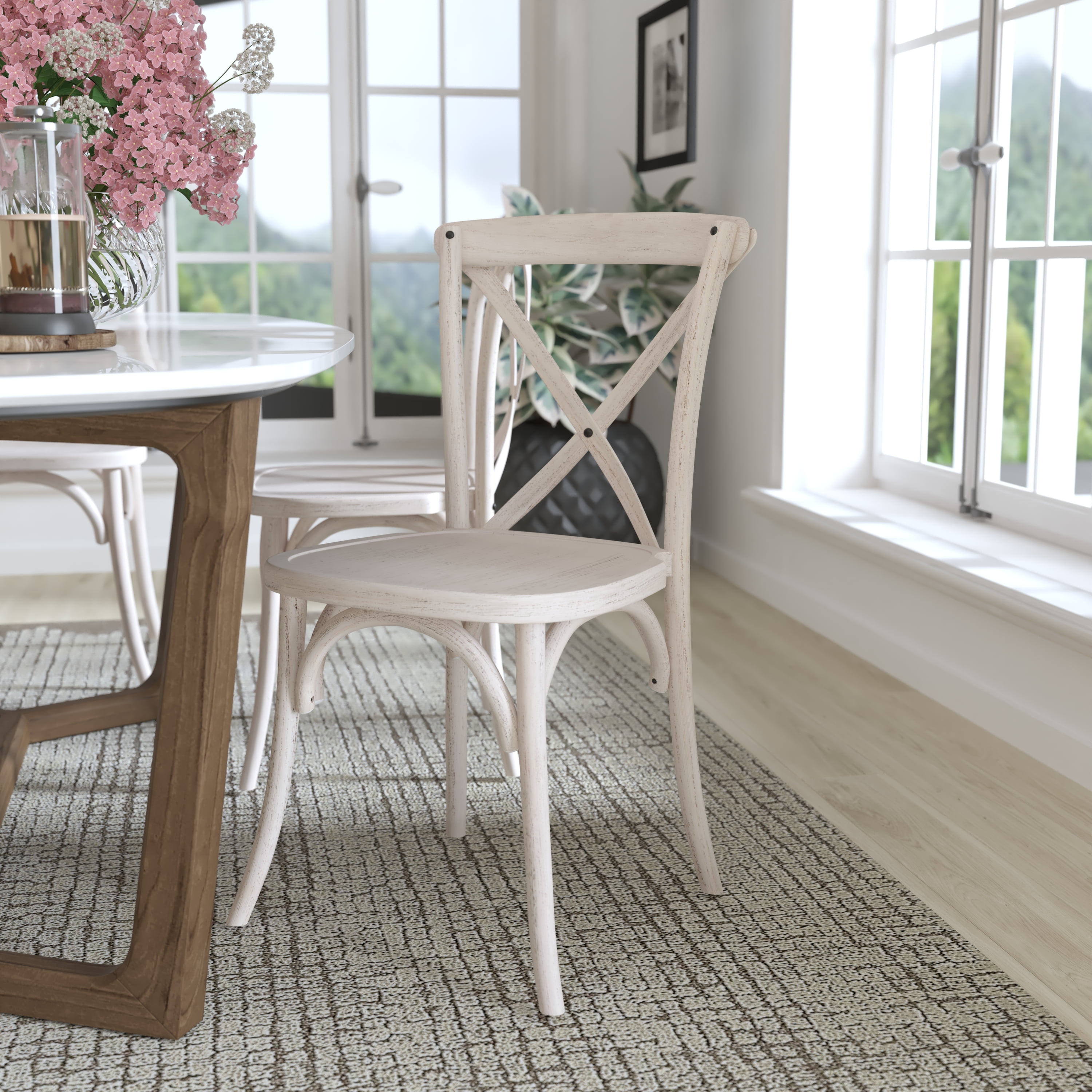 BizChair Stackable White Resin X-Back Chair, 2-Pack with Cross