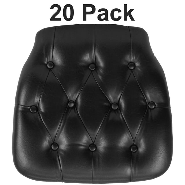 BizChair 20 Pack Hard Black Tufted Vinyl Chiavari Chair Cushion