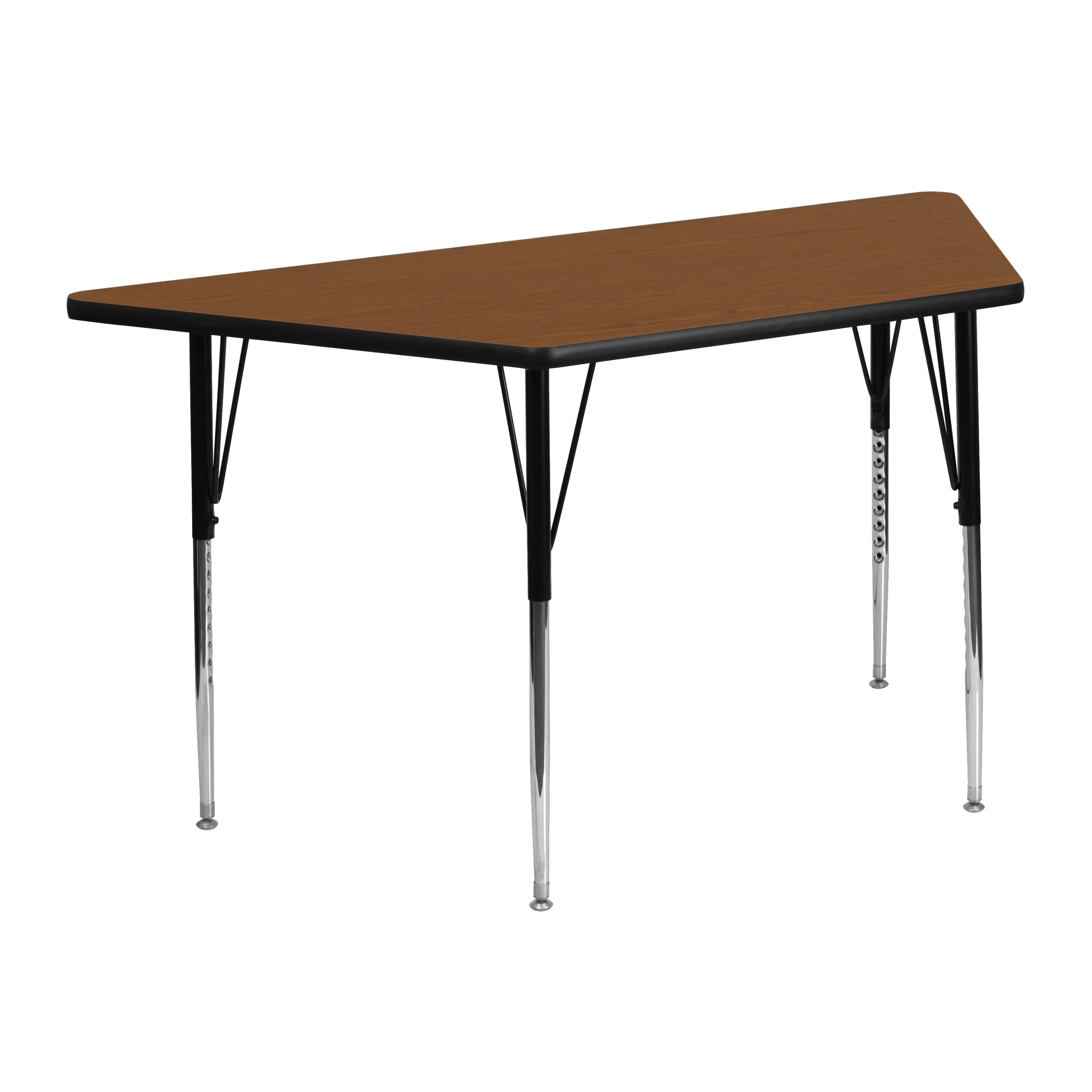 57'' Brown Laminate Trapezoid Activity Table with Adjustable Legs
