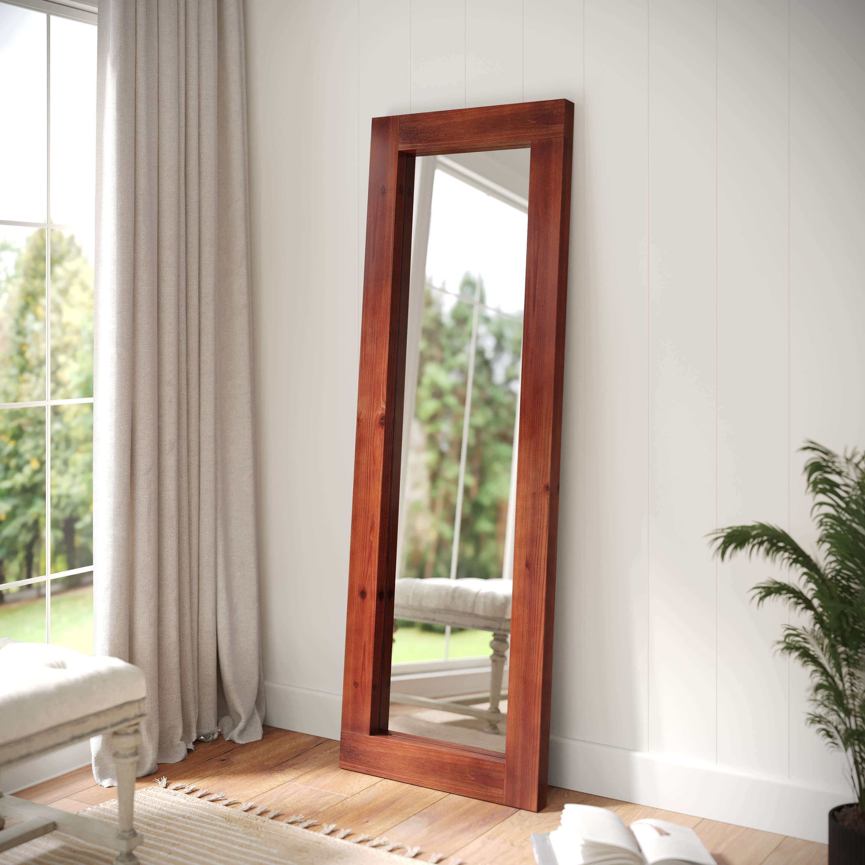 Dark Brown Full Length Rectangular Wood Framed Mirror