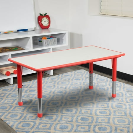 BizChair 23.625''W x 47.25''L Rectangular Red Plastic Height Adjustable Activity Table with Grey Top