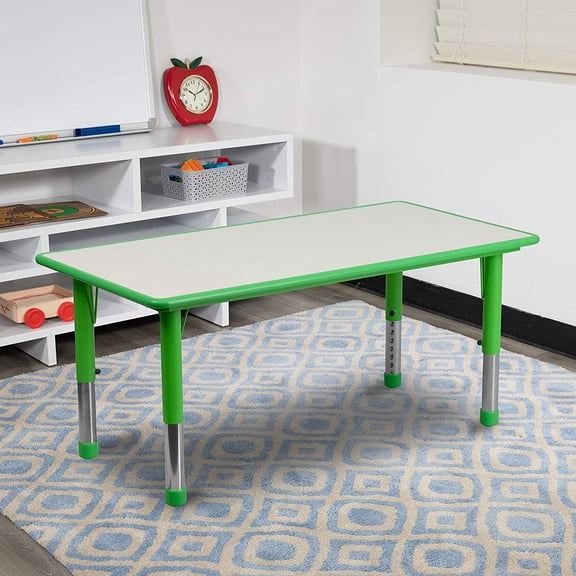 BizChair 23.625x47.25 Green Plastic Height Adjustable Activity Table