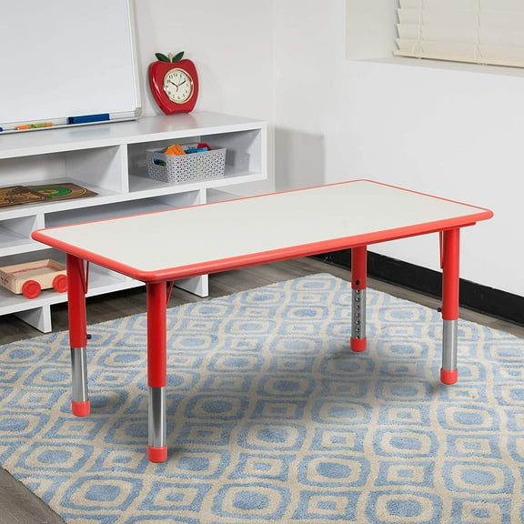 BizChair 23.625x47.25 Red Plastic Height Adjustable Activity Table