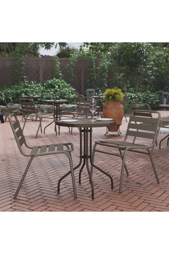 23.75'' Bronze Round Tempered Glass Metal Table