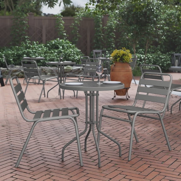BizChair 23.75'' Silver Round Tempered Glass Metal Table