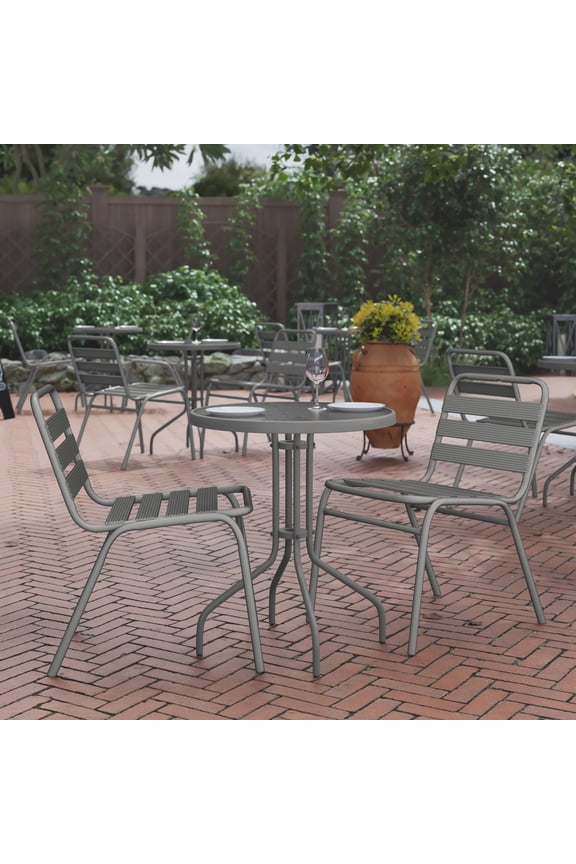 23.75'' Silver Round Tempered Glass Metal Table