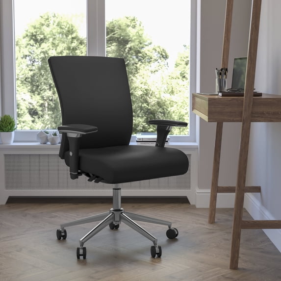 BizChair 24/7 Intensive Use 300 lb. Rated Mid-Back Black LeatherSoft Multifunction Ergonomic Office Chair with Seat Slider and Adjustable Lumbar