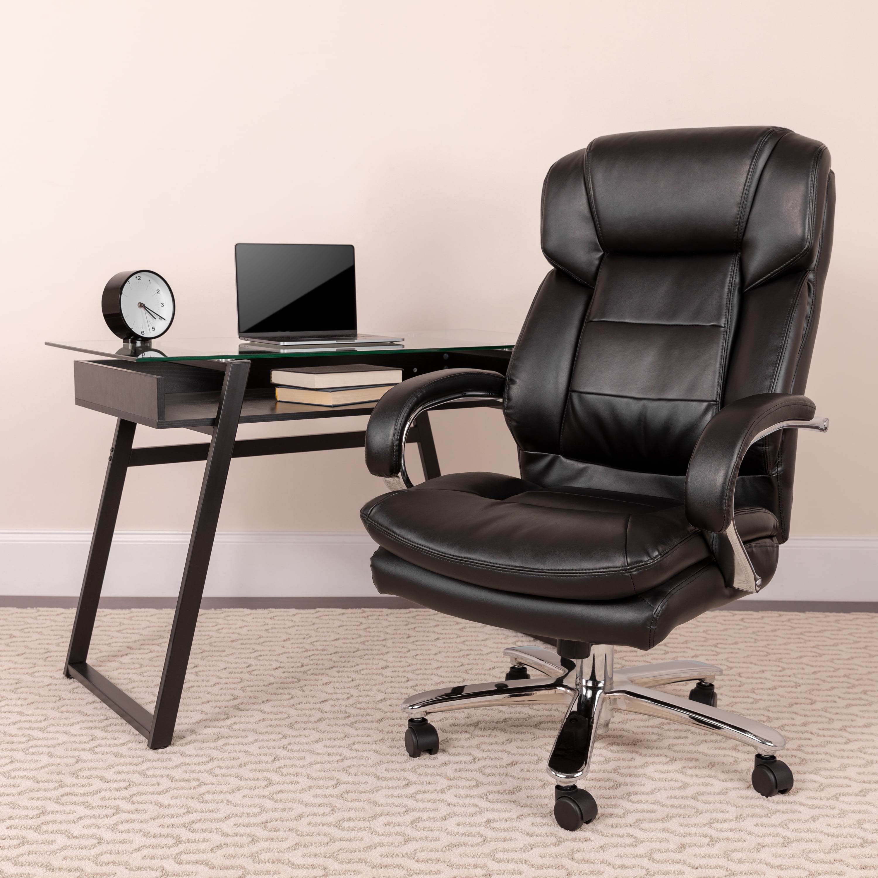 BizChair 24 7 Intensive Use Big Tall 500 lb. Rated Black LeatherSoft Swivel Ergonomic Office Chair with Loop Arms Walmart Business Supplies