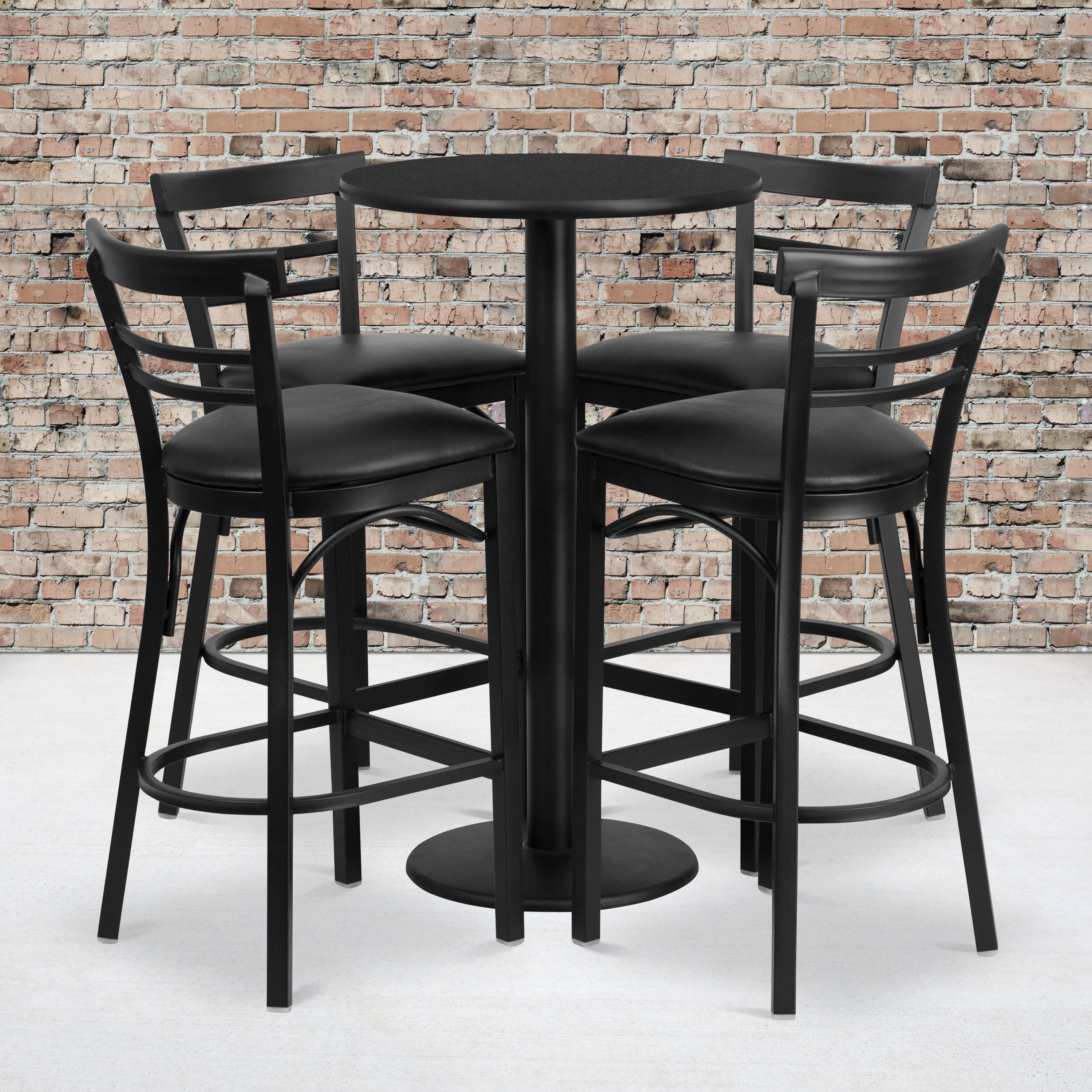 Black Round Laminate Pub Table Set with Metal Bar Stools