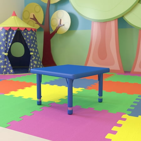 BizChair 24'' Square Blue Plastic Height Adjustable Activity Table