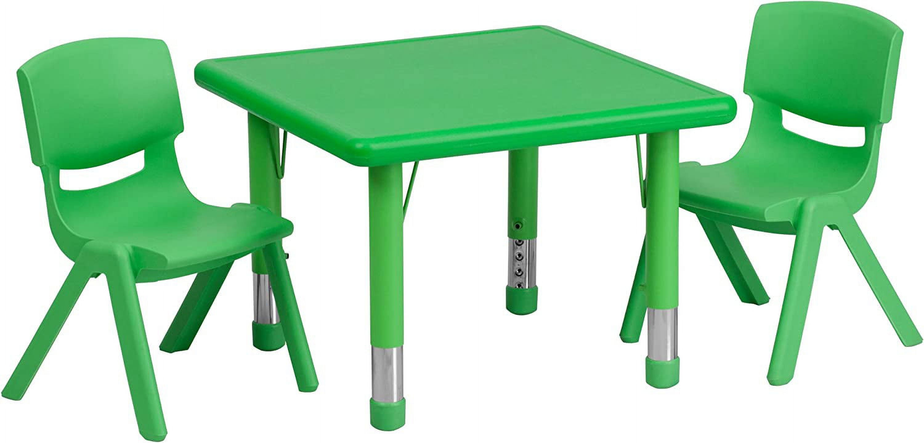 BizChair 24" Square Green Plastic Adjustable Activity Table Set2