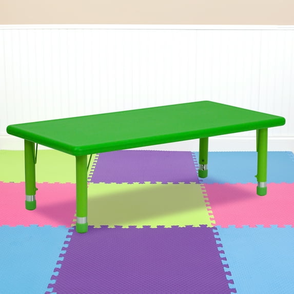 BizChair 24''W x 48''L Rectangular Green Plastic Height Adjustable Activity Table