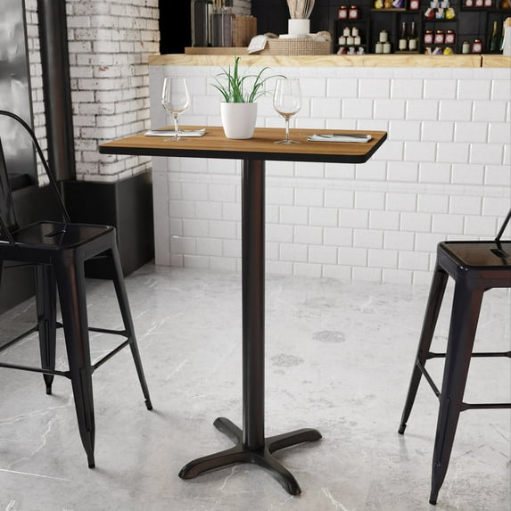 BizChair 24'' x 30'' Rectangular Walnut Laminate Table Top with 22'' x 22'' Bar Height Table Base