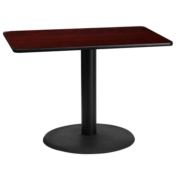 BizChair 24'' x 42'' Rectangular Mahogany Laminate Table Top with 24'' Round Table Height Base
