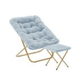 thumbnail image 1 of BizChair 28" Oversized Portable Faux Fur Folding Saucer Chair with Folding Ottoman for Dorm, Bedroom, Dusty Aqua Faux Fur/Soft Gold Frame, 1 of 13