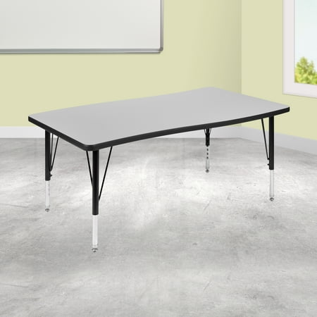 BizChair 28"W x 47.5"L Rectangular Wave Flexible Collaborative Grey Thermal Laminate Activity Table - Height Adjustable Short Legs