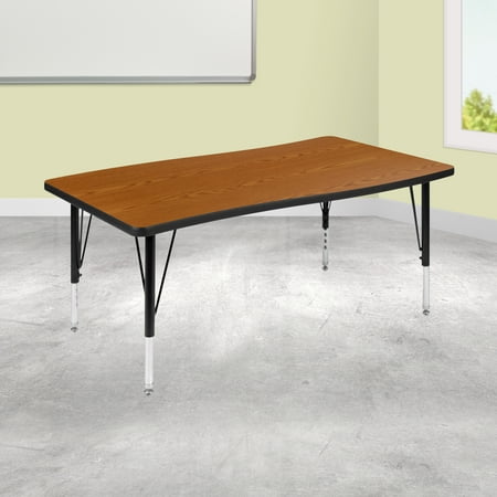 BizChair 28"W x 47.5"L Rectangular Wave Flexible Collaborative Oak Thermal Laminate Activity Table - Height Adjustable Short Legs