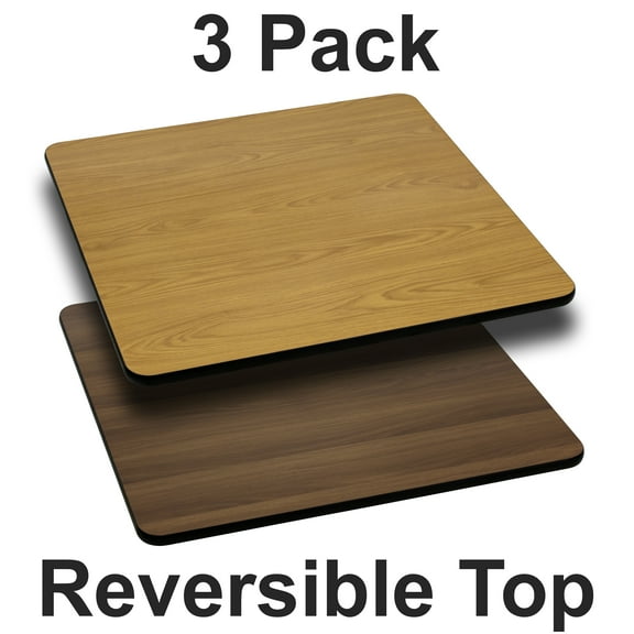 BizChair 3 Pack 24'' Square Table Top with Natural or Walnut Reversible Laminate Top