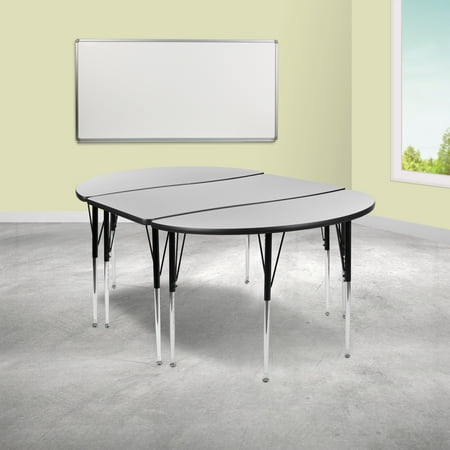 BizChair 3 Piece 76" Oval Wave Flexible Grey Thermal Laminate Activity Table Set - Standard Height Adjustable Legs