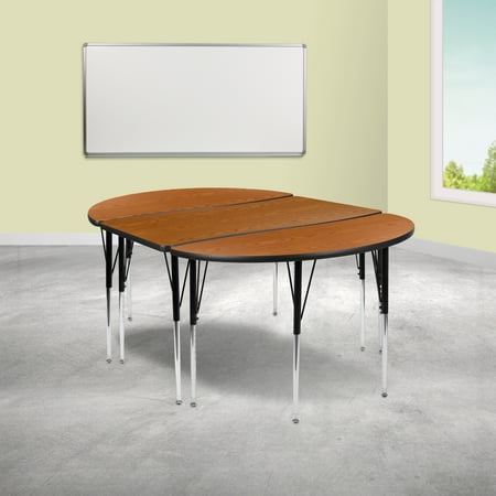 BizChair 3 Piece 76" Oval Wave Flexible Oak Thermal Laminate Activity Table Set - Standard Height Adjustable Legs