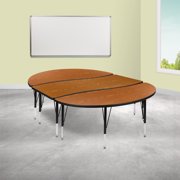 BizChair 3 Piece 86" Oval Wave Flexible Oak Thermal Laminate Activity Table Set - Height Adjustable Short Legs