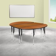 BizChair 3 Piece 86" Oval Wave Flexible Oak Thermal Laminate Activity Table Set - Standard Height Adjustable Legs