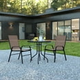 thumbnail image 1 of BizChair 3 Piece Adult Contemporary Tempered Glass Weather Resistant Dining Furniture Set Brown, 1 of 11